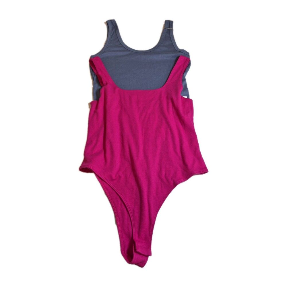 A New Day Women's Bodysuit Size XL Lot Of 2 Blue Ribbed & Pink